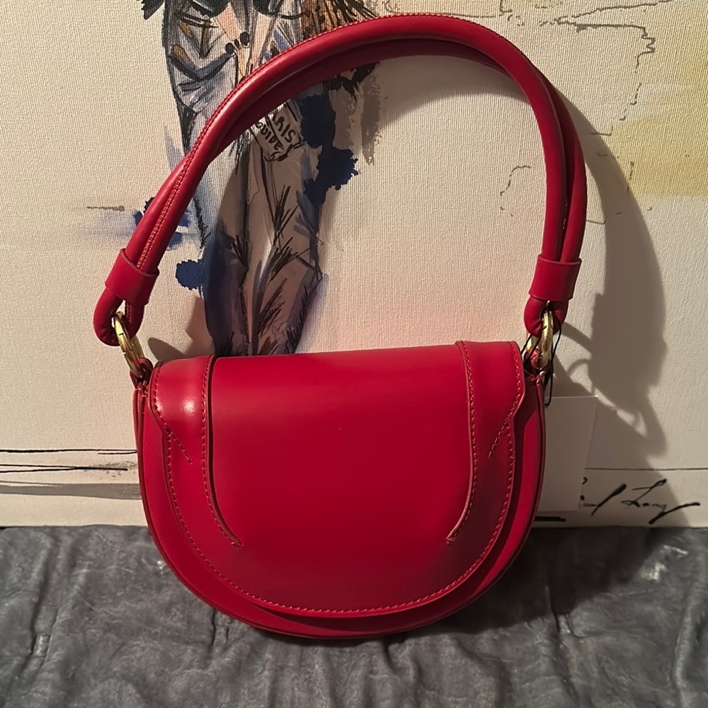 Zara red leather detachable canvas crossbody strap and shoulder bag